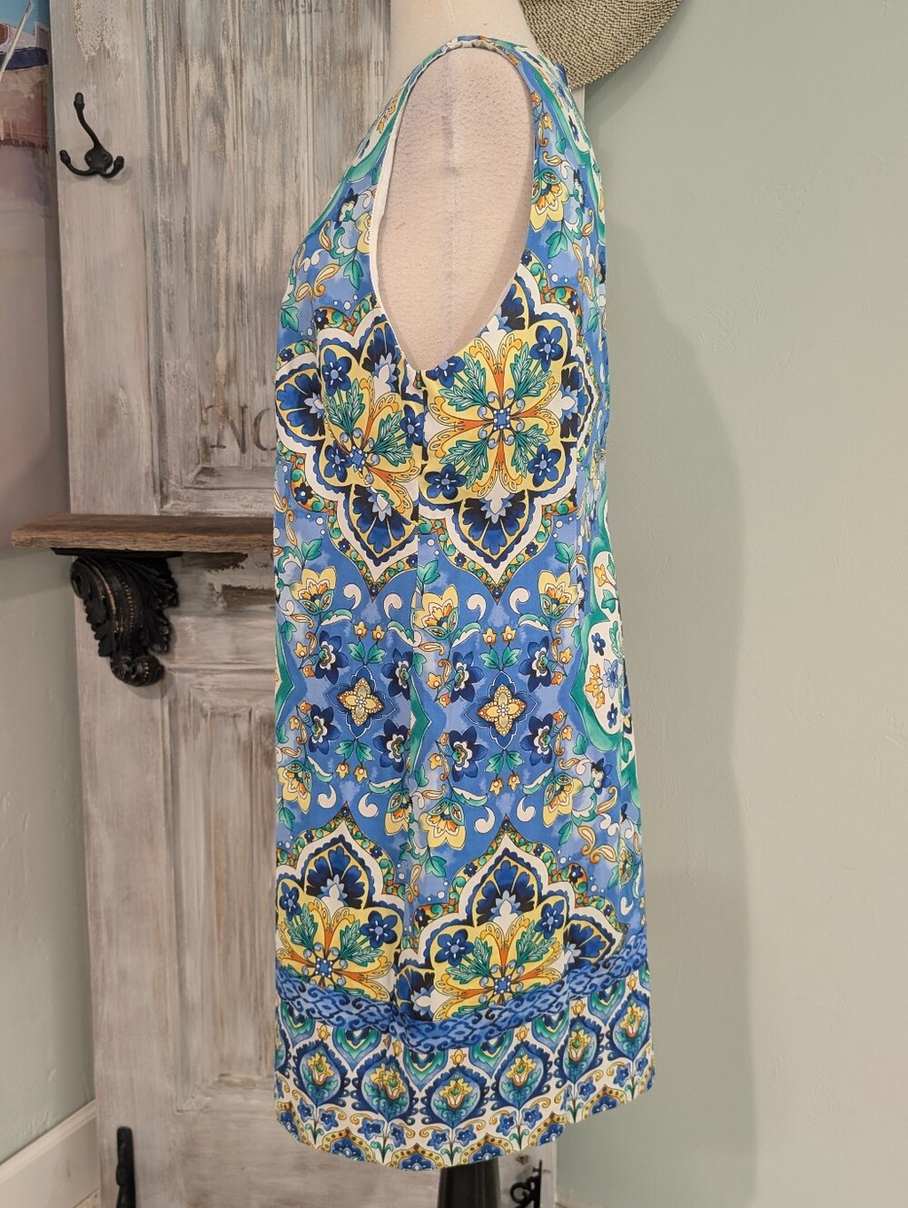 London Times Blue Mosaic Shift Dress - Picture 2 of 7